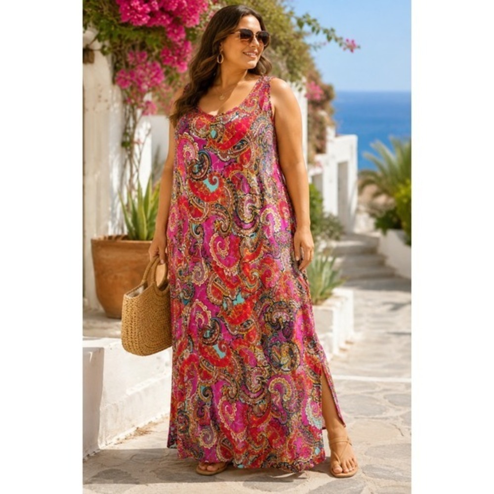 Vince Camuto Paisley Maxi Dress 3X NWT Pink Plus Size Boho Resort Vacation